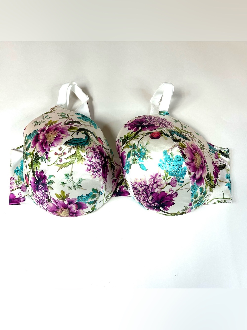 Cacique 42DDD 42F Back Smoother Lightly Lined Full Coverage Bra Floral Purple
